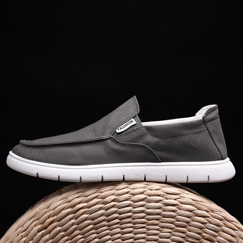 Miesten Pure Color Canvas Hengittävä Slip On Tasaiset Vapaa-ajan Kengät