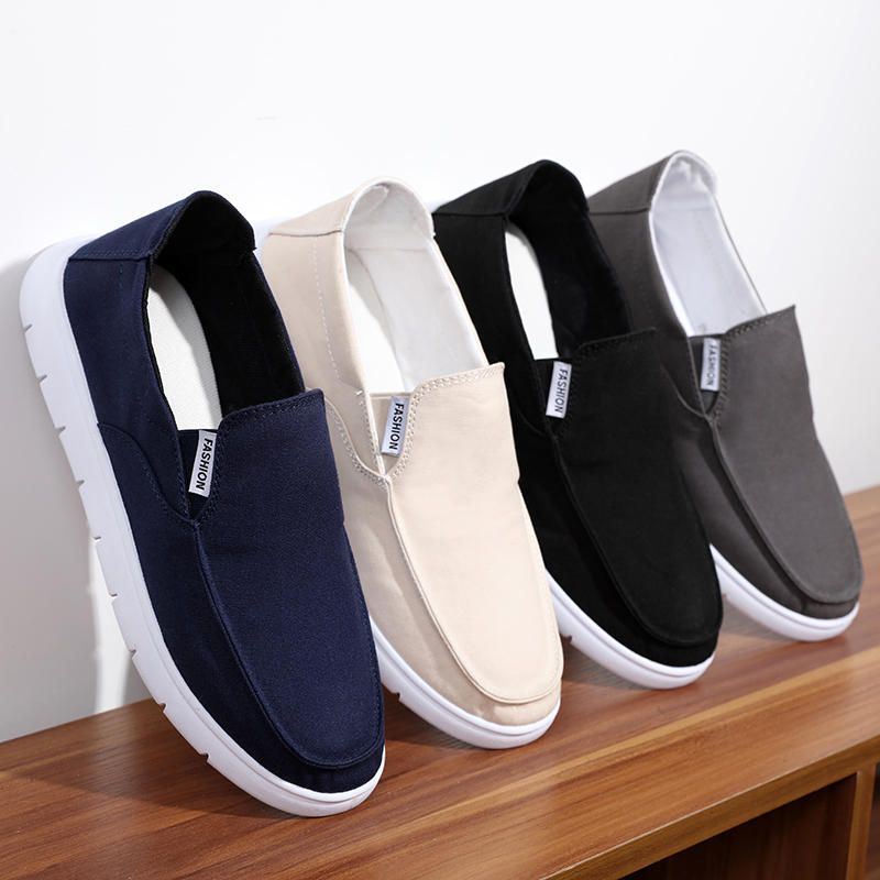 Miesten Pure Color Canvas Hengittävä Slip On Tasaiset Vapaa-ajan Kengät