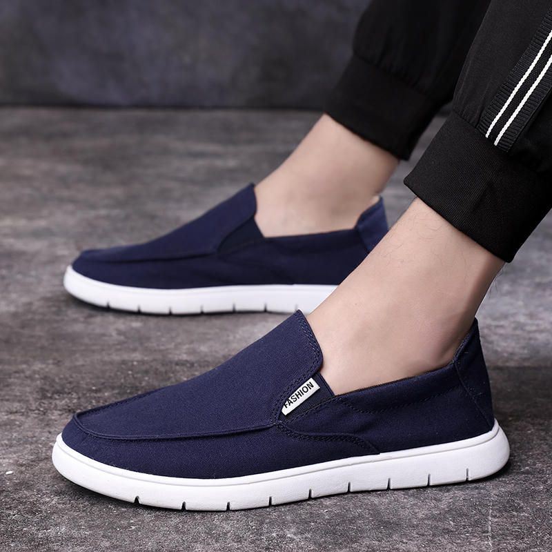 Miesten Pure Color Canvas Hengittävä Slip On Tasaiset Vapaa-ajan Kengät