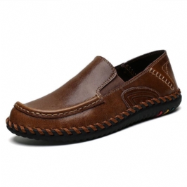 Miesten Pure Color Pehmeä Nahka Liukumaton Leveä Istuvuus Rento Slip-on Käsinompelettavat Kengät