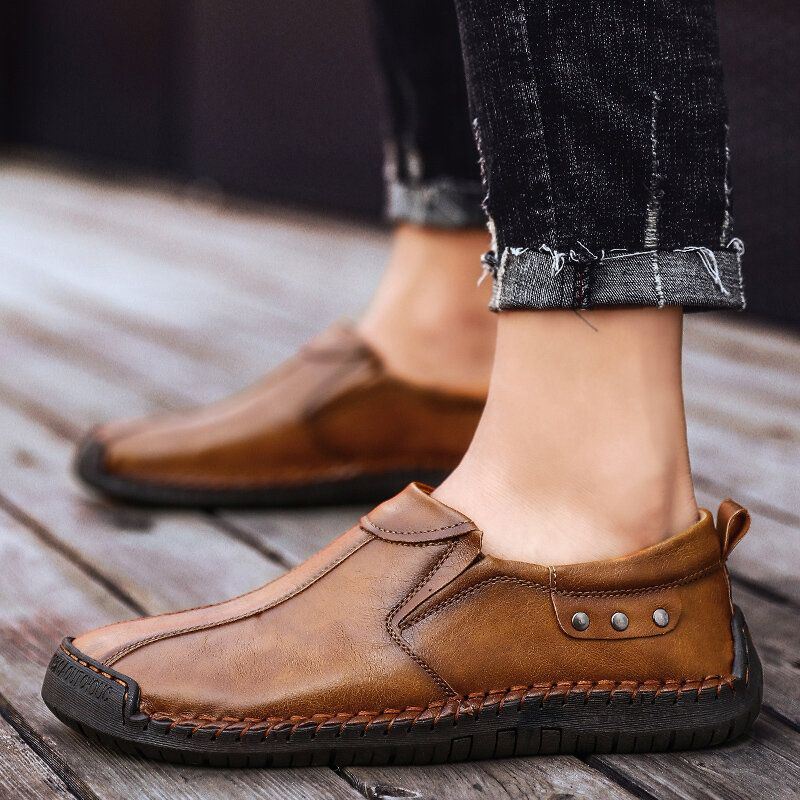 Miesten Retro Mikrokuitunahka Liukumaton Pehmeä Pohja Slip Vapaa-ajan Kengissä