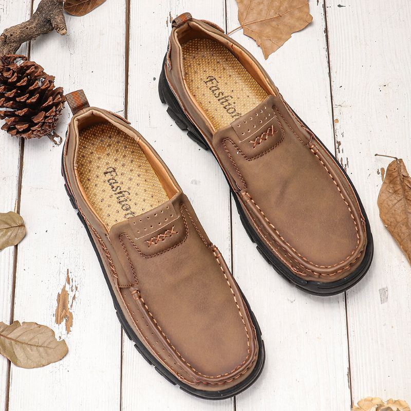 Miesten Retro Mikrokuitunahka Mukavat Slip-on Ulkoilu Liukumattomat Vapaa-ajan Tasaiset Kengät