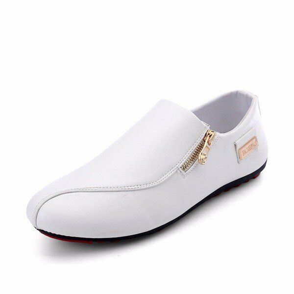 Miesten Tasaiset Kengät Slip On Rento Mukavat Nahkaiset Vetoketjulliset Loafers-kengät