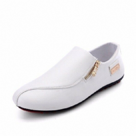 Miesten Tasaiset Kengät Slip On Rento Mukavat Nahkaiset Vetoketjulliset Loafers-kengät