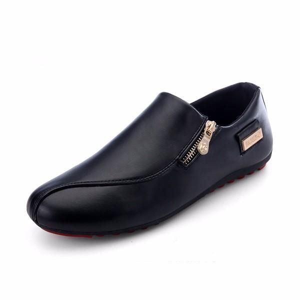 Miesten Tasaiset Kengät Slip On Rento Mukavat Nahkaiset Vetoketjulliset Loafers-kengät
