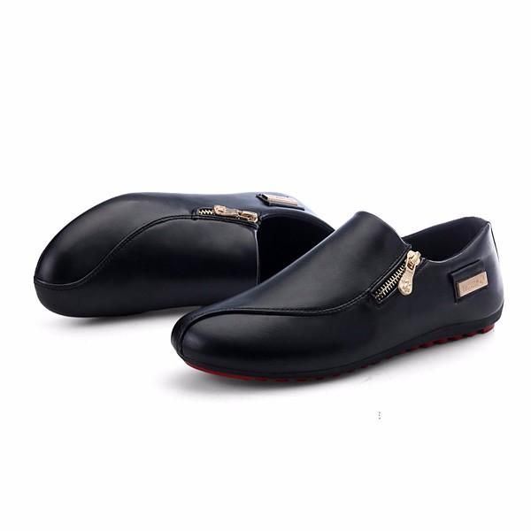 Miesten Tasaiset Kengät Slip On Rento Mukavat Nahkaiset Vetoketjulliset Loafers-kengät
