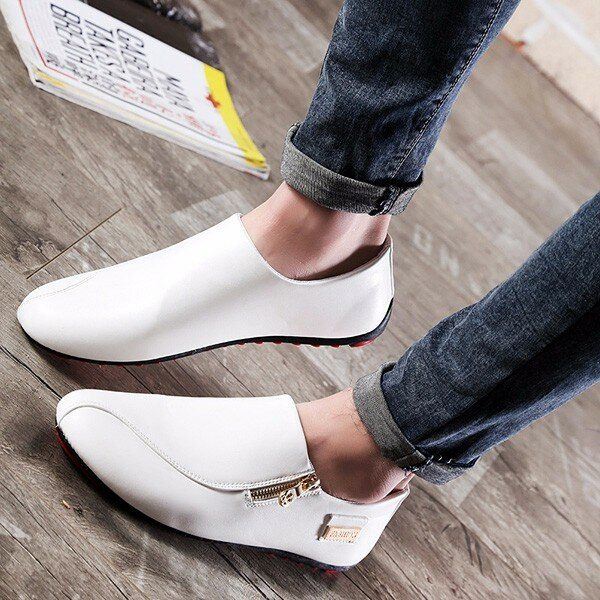 Miesten Tasaiset Kengät Slip On Rento Mukavat Nahkaiset Vetoketjulliset Loafers-kengät