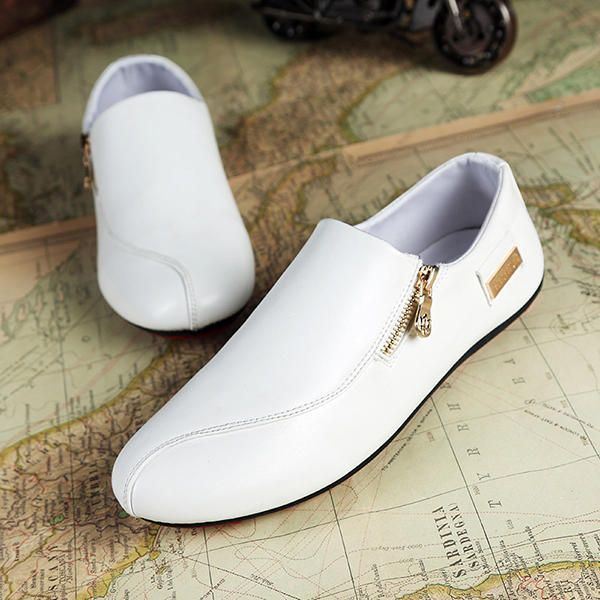 Miesten Tasaiset Kengät Slip On Rento Mukavat Nahkaiset Vetoketjulliset Loafers-kengät