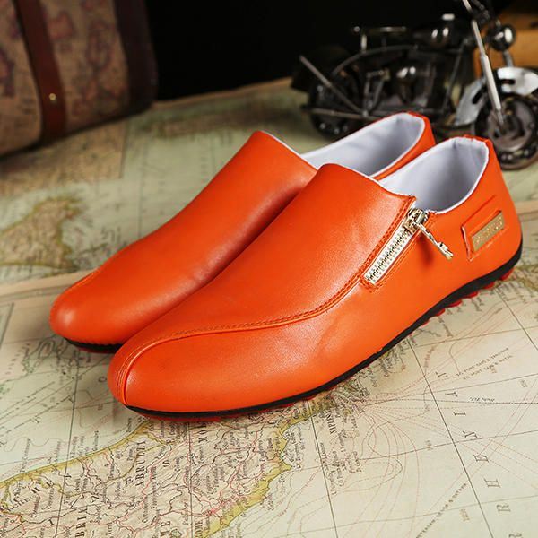 Miesten Tasaiset Kengät Slip On Rento Mukavat Nahkaiset Vetoketjulliset Loafers-kengät