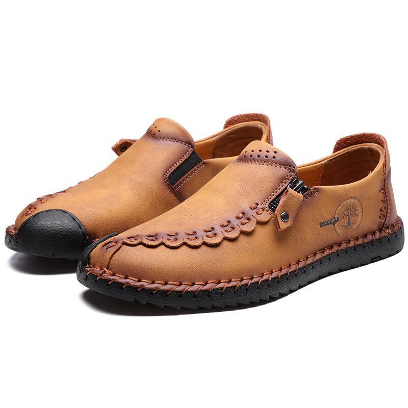 Miesten Vintage Casual Sivuvetoketju Pehmeät Mikrokuituiset Nahkakengät