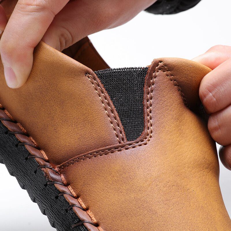 Miesten Vintage Casual Sivuvetoketju Pehmeät Mikrokuituiset Nahkakengät