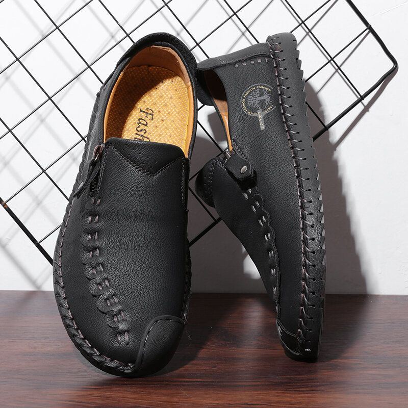 Miesten Vintage Casual Sivuvetoketju Pehmeät Mikrokuituiset Nahkakengät