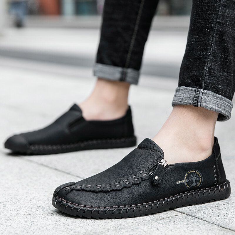 Miesten Vintage Casual Sivuvetoketju Pehmeät Mikrokuituiset Nahkakengät