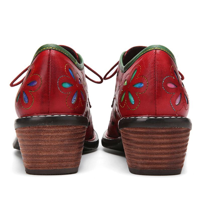 Naisten Aidosta Nahasta Valmistetut Retro Mukavat Hengittävät Onttonauhanauhat Matalakorkoiset Oxfords-kengät