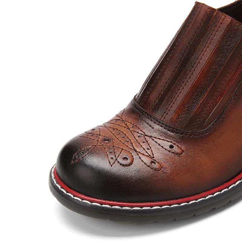 Naisten Aidosta Nahasta Valmistetut Retromukavat Joustavat Pyöreäkärkiset Matalakorkoiset Loafers-kengät