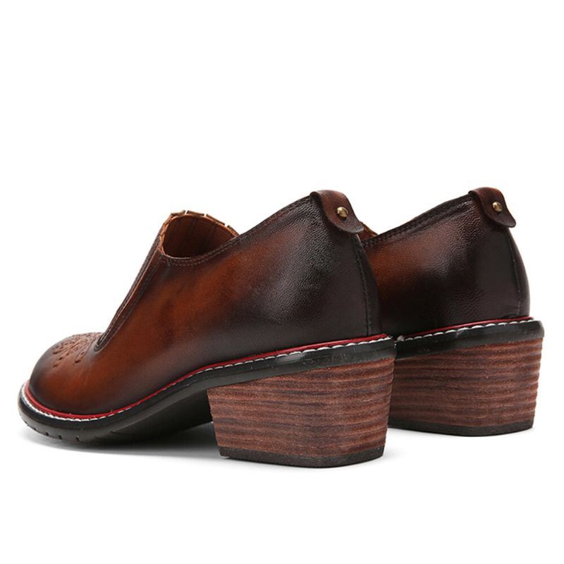 Naisten Aidosta Nahasta Valmistetut Retromukavat Joustavat Pyöreäkärkiset Matalakorkoiset Loafers-kengät