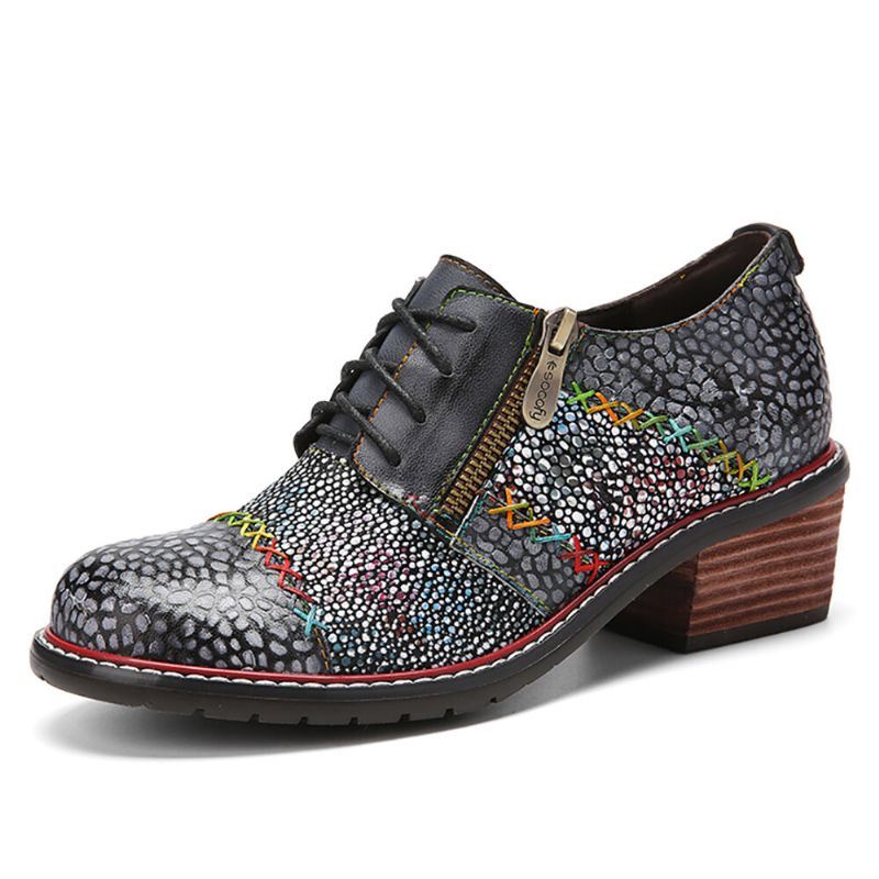 Naisten Aitoa Nahkaa Käsintehdyt Tikkaukset Retro Mukavat Sivuvetoketjut Matalakorkoiset Oxfords-kengät