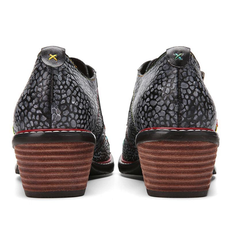 Naisten Aitoa Nahkaa Käsintehdyt Tikkaukset Retro Mukavat Sivuvetoketjut Matalakorkoiset Oxfords-kengät