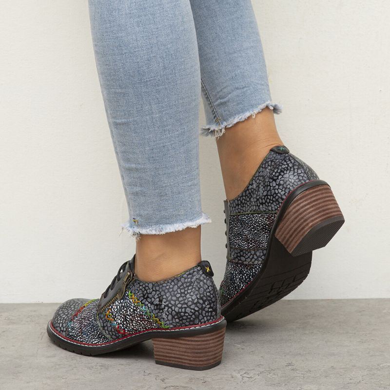 Naisten Aitoa Nahkaa Käsintehdyt Tikkaukset Retro Mukavat Sivuvetoketjut Matalakorkoiset Oxfords-kengät