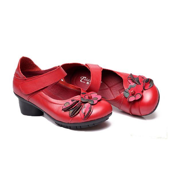 Naisten Nahkaiset Folkways Mid Heel Hook Loop Alkuperäiset Mukavat Retro-kengät