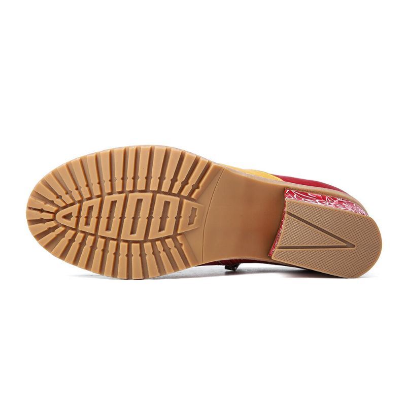 Naisten Retro-kontrastinen Liitosnahkavetoketju Matalakorkoiset Nilkkurit Slip On Block-korkopumput