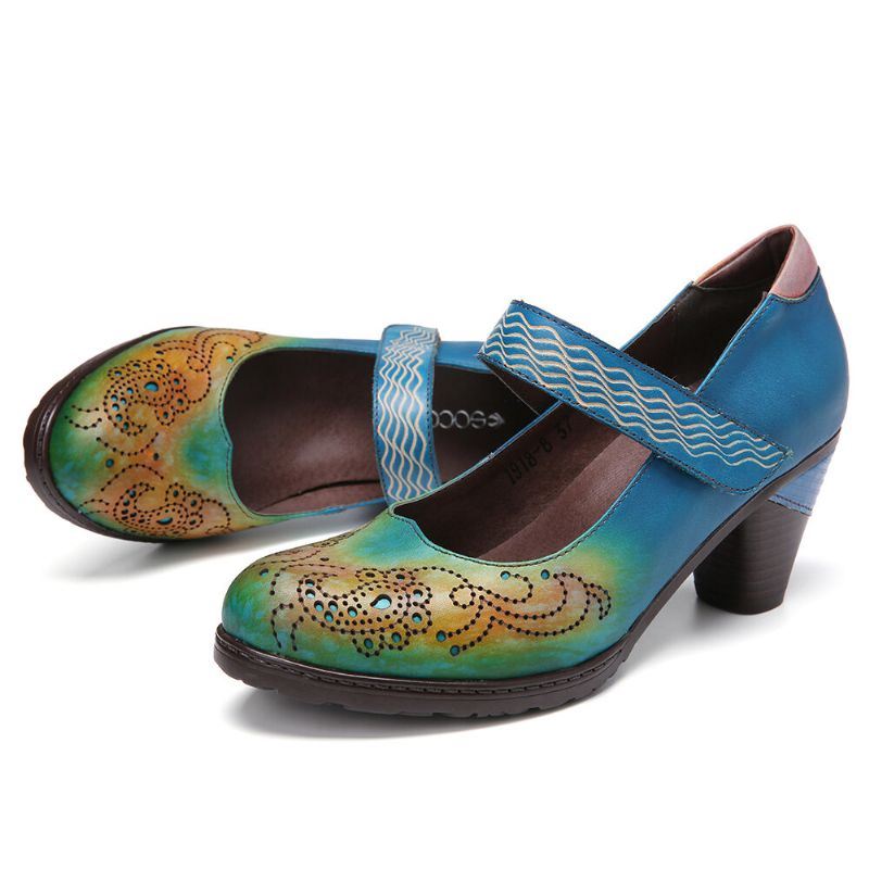Naisten Vintage-nahka Kontrastileikkaukset Koukkulenkkihihna Paksu Kantapää Mary Jane Pumps Mekkokengät