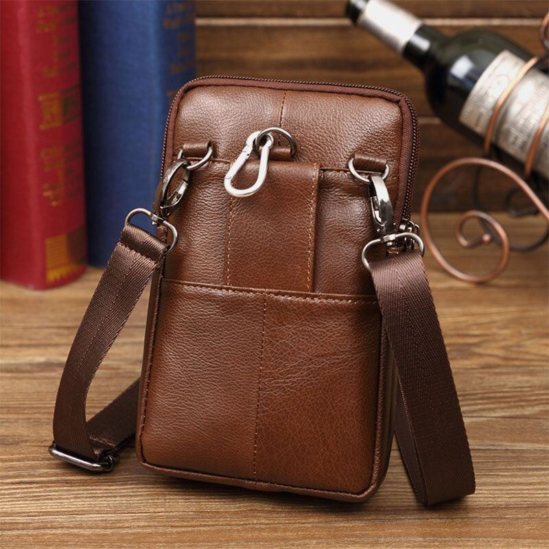 Miesten Aidosta Nahasta Valmistettu Minimonitoiminen Messenger 7 Tuuman Puhelinlaukku Vyötärölaukku Crossbody Laukku