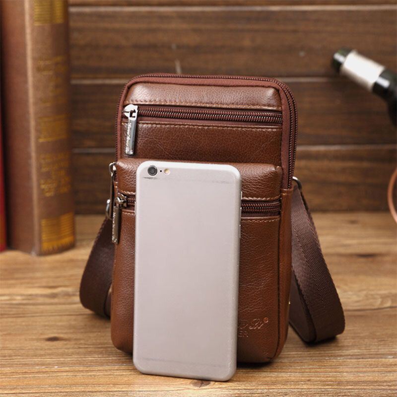 Miesten Aidosta Nahasta Valmistettu Minimonitoiminen Messenger 7 Tuuman Puhelinlaukku Vyötärölaukku Crossbody Laukku
