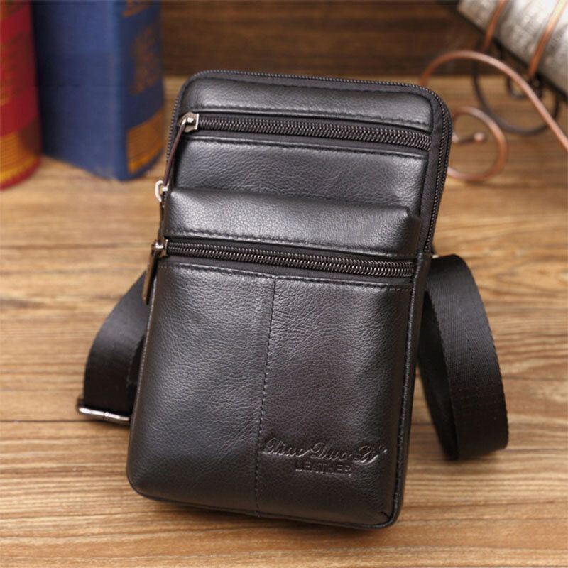 Miesten Aidosta Nahasta Valmistettu Minimonitoiminen Messenger 7 Tuuman Puhelinlaukku Vyötärölaukku Crossbody Laukku