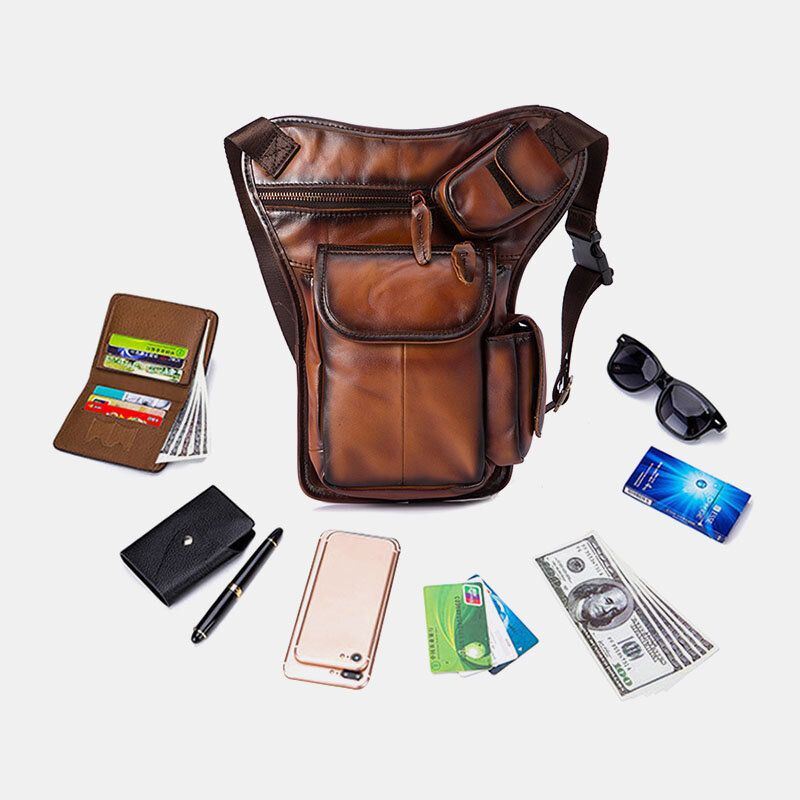 Miesten Aito Nahka Multi-carry Retro 7 Tuuman Puhelinkamera Ulkokäyttöön Vyötärölaukku Crossbody Laukku