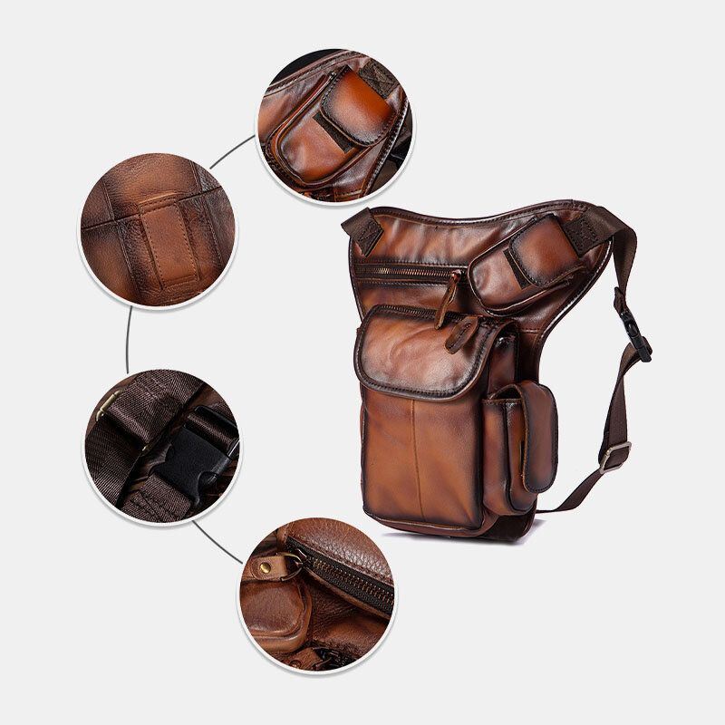 Miesten Aito Nahka Multi-carry Retro 7 Tuuman Puhelinkamera Ulkokäyttöön Vyötärölaukku Crossbody Laukku