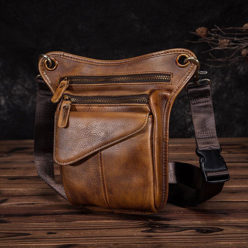 Miesten Aito Nahka Multi-carry Retro 8 Tuuman Ulkokäyttöinen Puhelinkamera Vyölaukku Crossbody Laukku