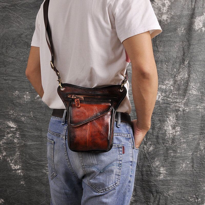 Miesten Aito Nahka Multi-carry Retro 8 Tuuman Ulkokäyttöinen Puhelinkamera Vyölaukku Crossbody Laukku
