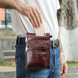 Miesten Aito Nahka Retro Casual Outdoor Multi-carry Puhelinlaukku Crossbody Laukku Vyötärölaukku 5.8 Tuuman Puhelimelle
