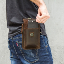 Miesten Aito Nahka Retro Casual Outdoor Multi-carry Puhelinlaukku Crossbody Laukku Vyötärölaukku 5.8 Tuuman Puhelimelle