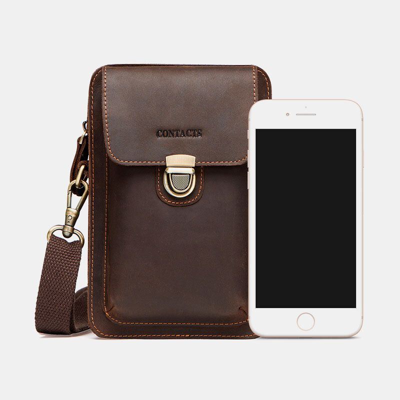 Miesten Aito Nahka Retro Casual Outdoor Multi-carry Puhelinlaukku Crossbody Laukku Vyötärölaukku 5.8 Tuuman Puhelimelle