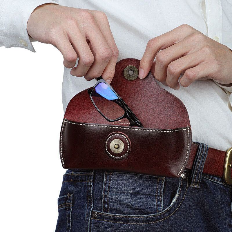 Miesten Aito Nahka Retro Easy Carry Aurinkolasit Silmälasit Säilytyslaukku Vyölaukku