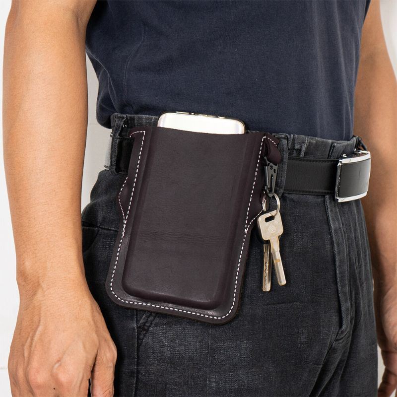 Miesten Aito Nahka Retro Easy Carry Auton Avaimenperä Puhelinlaukku Vyölaukku Vyölaukku Vyölenkillä