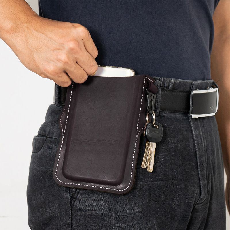 Miesten Aito Nahka Retro Easy Carry Auton Avaimenperä Puhelinlaukku Vyölaukku Vyölaukku Vyölenkillä