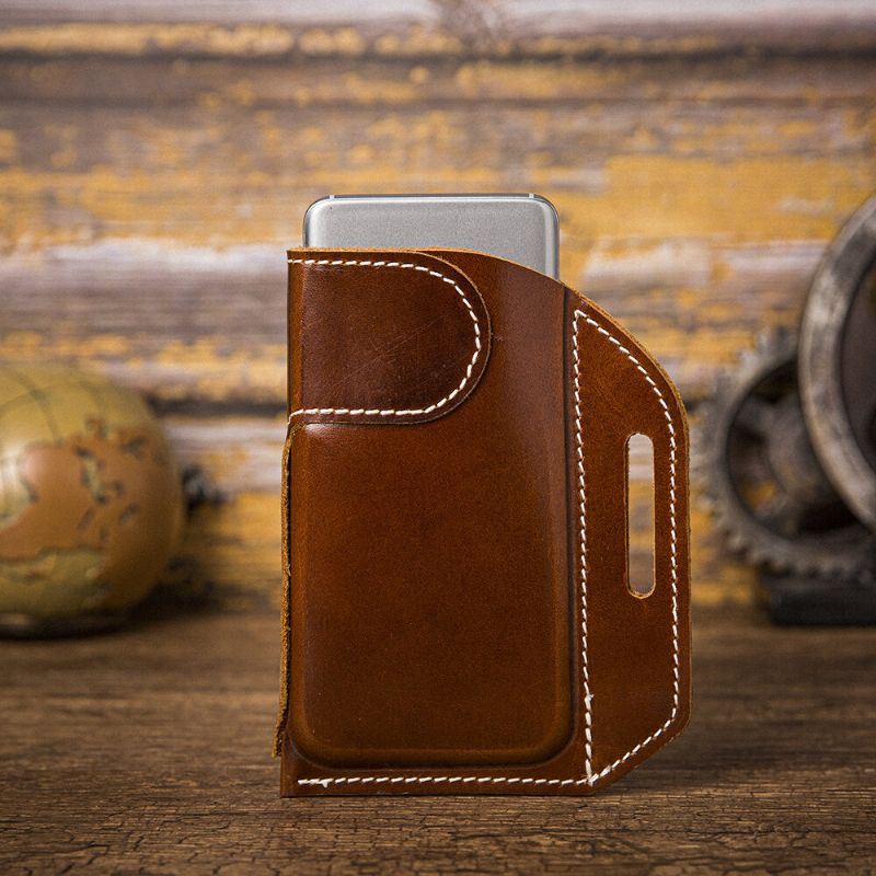 Miesten Aito Nahka Retro Yksivärinen 5.8 Tuuman Puhelinlaukku Easy Carry Belt Bag -vyölaukku