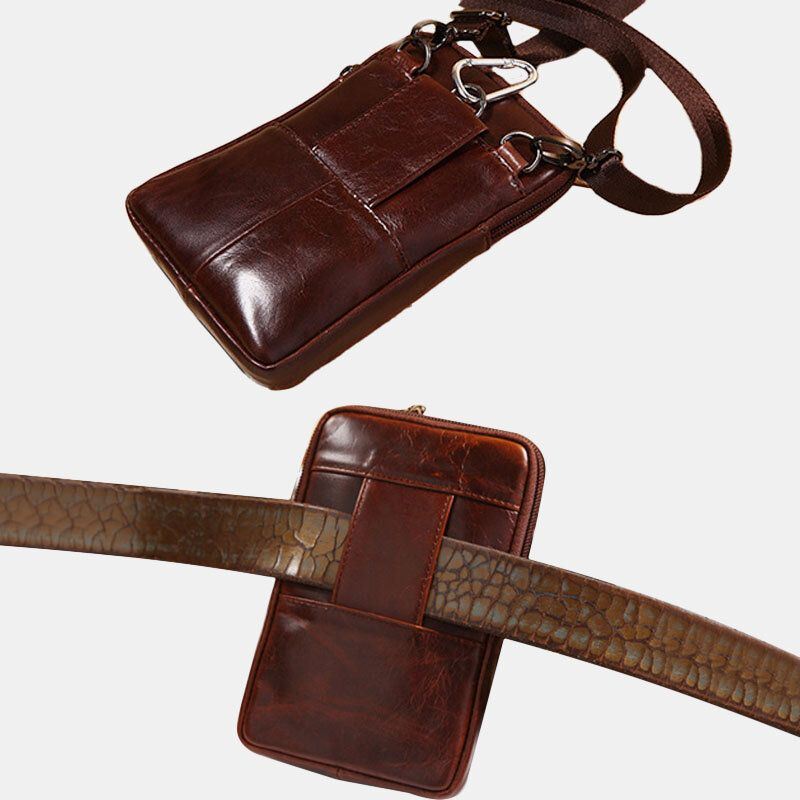 Miesten Aito Nahkainen Retro-monitoiminen 6 Tuuman Puhelinlaukku Crossbody Bag Vyötärölaukku