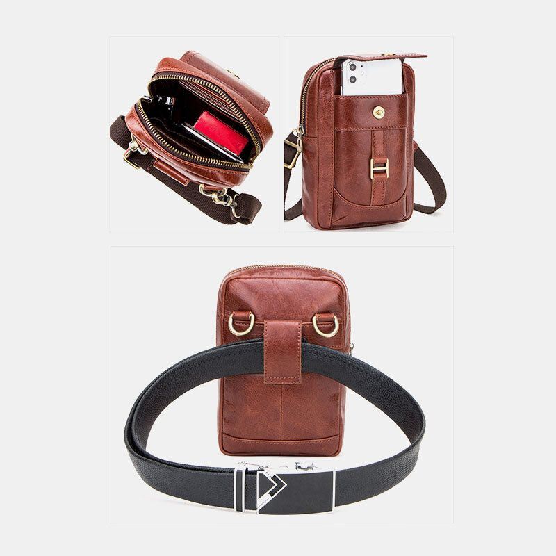 Miesten Aito Nahkainen Retromuoti 5.8 Tuuman Puhelinlaukku Multi-carry Crossbody-laukku Vyötärölaukku