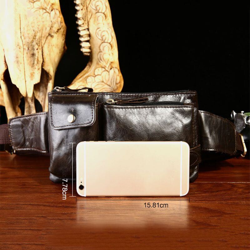 Miesten Aitoa Nahkaa Business Outdoor Retro Multi-carry Nahkainen 6.3 Tuuman Puhelinlaukku Vyötärölaukku Rintalaukku