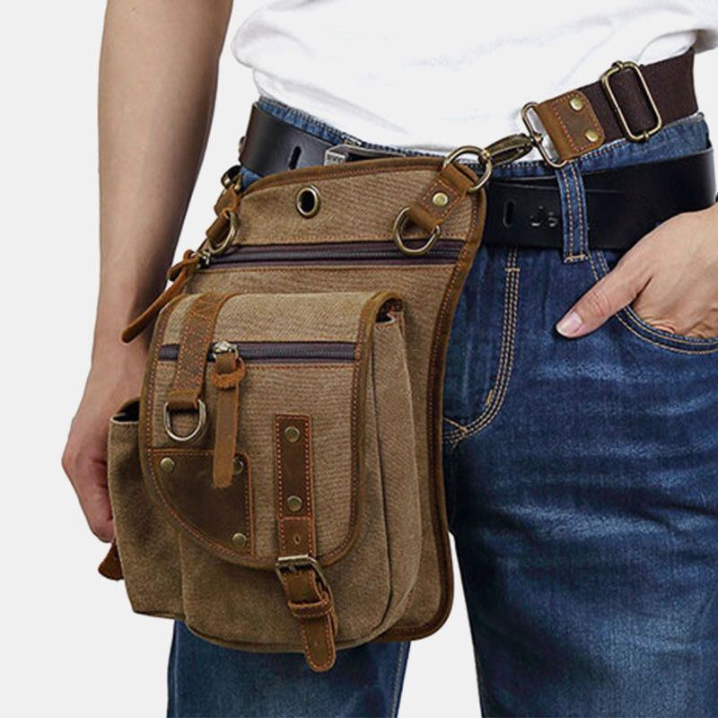 Miesten Aitoa Nahkaa Ja Kangasta Pyöräily Ulkoilujalkalaukku Vyötärölaukku Crossbody Laukku