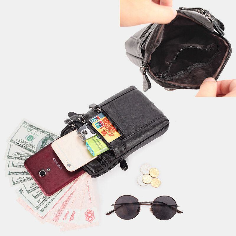 Miesten Aitoa Nahkaa Sisältävä Retro-monitoimivyölaukku Cross Body Bag Rento Isokokoinen Helposti Kannettava Vyölaukku