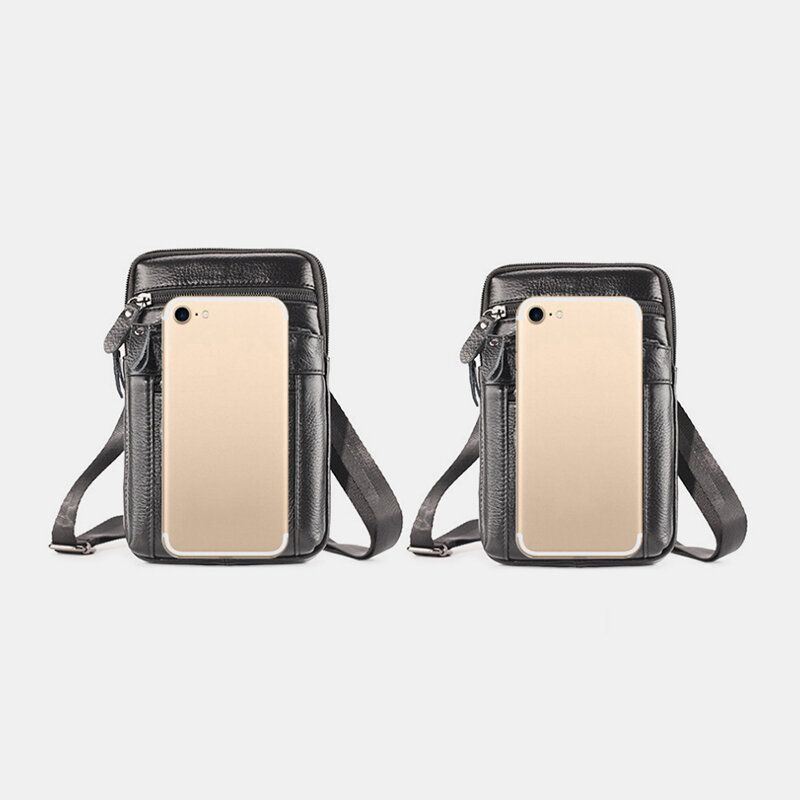 Miesten Aitoa Nahkaa Sisältävä Retro-monitoimivyölaukku Cross Body Bag Rento Isokokoinen Helposti Kannettava Vyölaukku