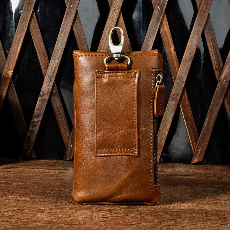 Miesten Edc Aito Nahka Vintage Outdoor 7 Tuuman Puhelin Kameralaukku Vyötärölaukku Lompakko Koukulla