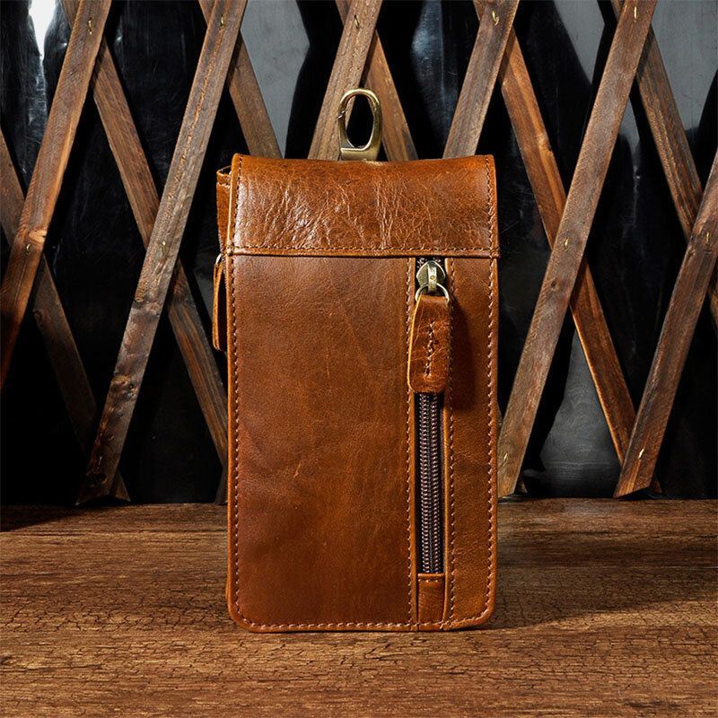 Miesten Edc Aito Nahka Vintage Outdoor 7 Tuuman Puhelin Kameralaukku Vyötärölaukku Lompakko Koukulla