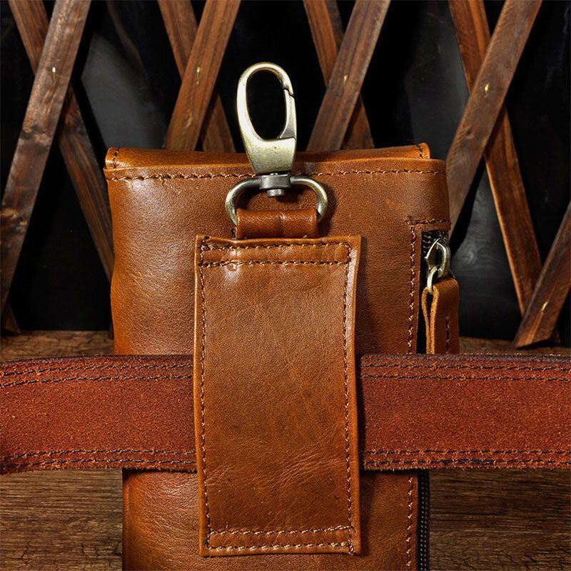 Miesten Edc Aito Nahka Vintage Outdoor 7 Tuuman Puhelin Kameralaukku Vyötärölaukku Lompakko Koukulla
