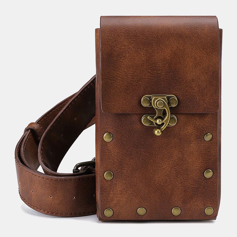 Miesten Keinonahka Steampunk Muoti Retro Sport 6.3 Tuuman Puhelinlaukku Vyötärölaukku